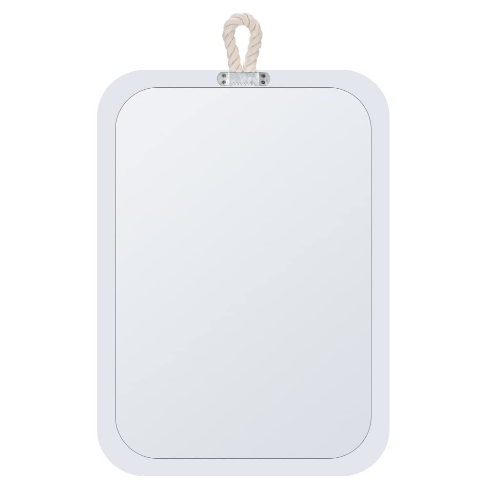 Nautical Rope Mirror Rectangle Wooden 22''Lx16''W White Decorative Mirror Farmhouse Hanging for Bathroom,Livingroom,Entryway-Beachy Coastal Wall Mirror Decor