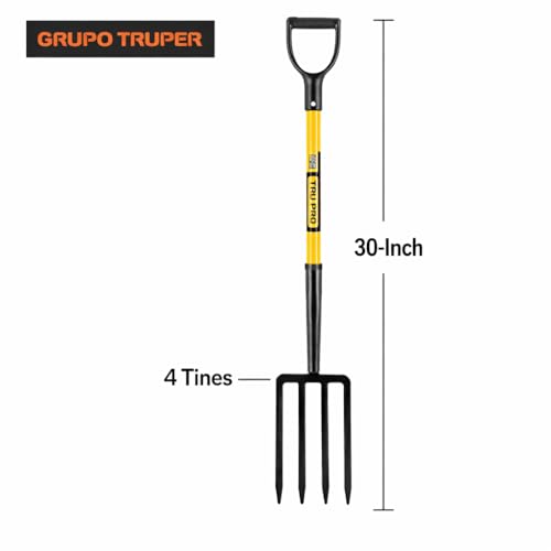 Truper TruPro Spading Fork, 4 Tines, 30-Inch Fiberglass D-Handle (Model BJ-4F / 30299)