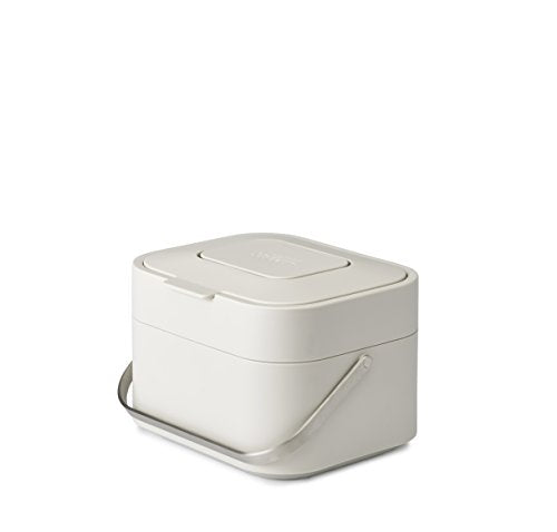Joseph Joseph Stack Kitchen Food Intelligent Waste Compost Caddy Recycling Bin with Odor Filter, 4 Litre / 1 Gallon - Stone