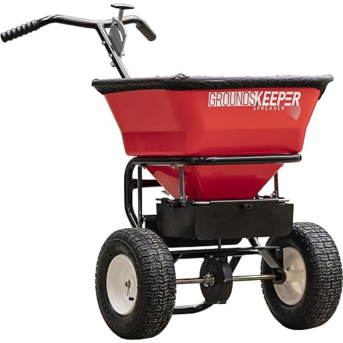 Buyers Products 3039632R Grounds Keeper All Season, Broadcast Walk Behind Push Spreader, 100lb Capacity, For Seed, Fertilizer, Winter Salt & Snow Melt, Included Grate & Cover With Enclosed Gearbox