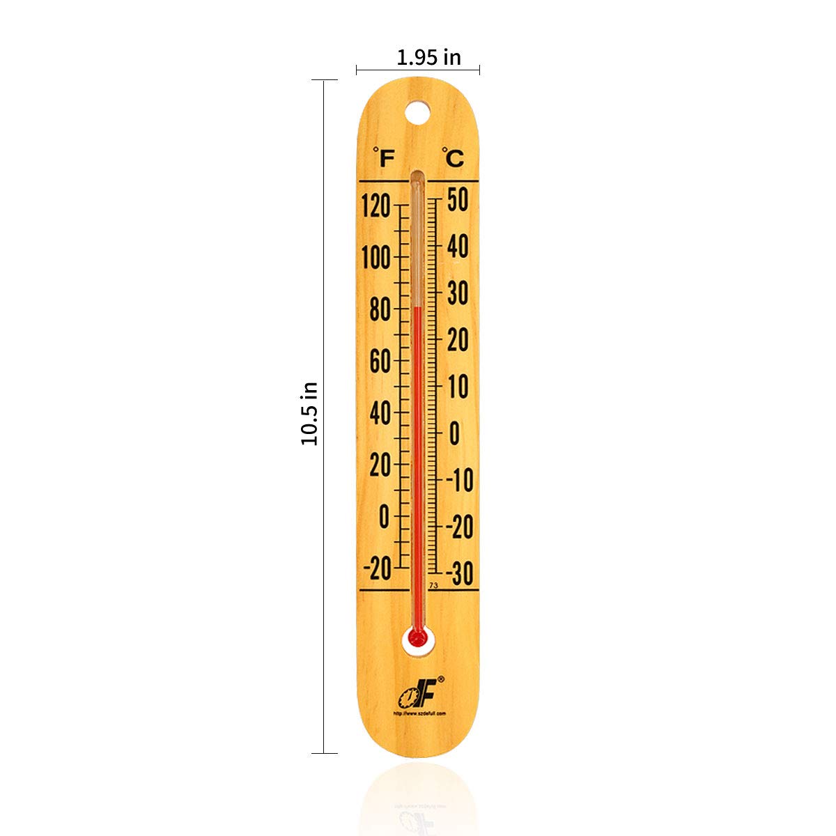 Large 10.5 Inch Vertical Wood Thermometer for Indoor & Outdoor Use, Wide Range -20°F to 120°F / -30°C to 50°C, Battery-Free with Dual Fahrenheit & Celsius Scale,Weather Resistant, Easy to Hang