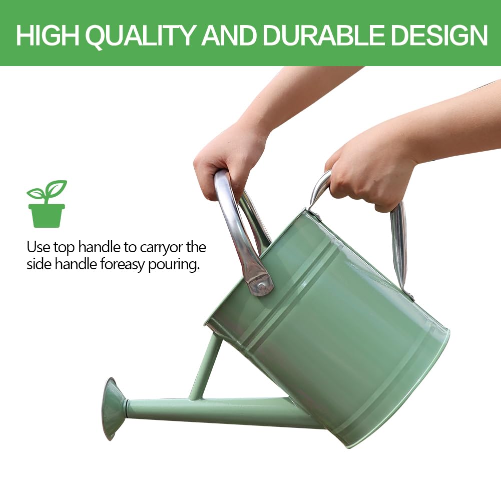 yourjoy Metal Watering Can, One Gallon Watering Cans Stainless Steel for Outdoor Indoor Garden Plants Watering (Cream Green)