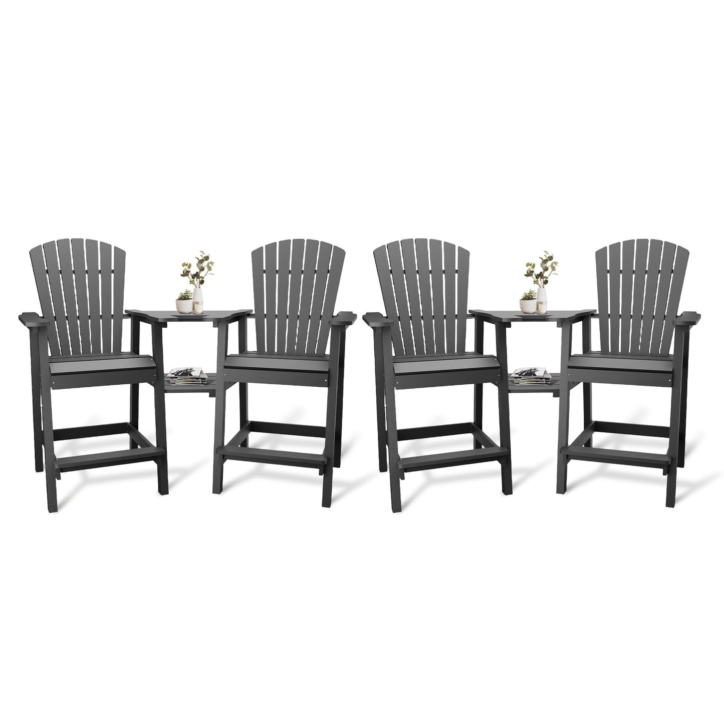 GAOMON Tall Adirondack Chairs Set of 2, Recycled HDPE Bar Height Patio Chairs with 2 Removable Connecting Trays & Umbrella Hole, Heavy Duty Outdoor Furniture for Deck, Backyard, Garden, Balcony, Grey