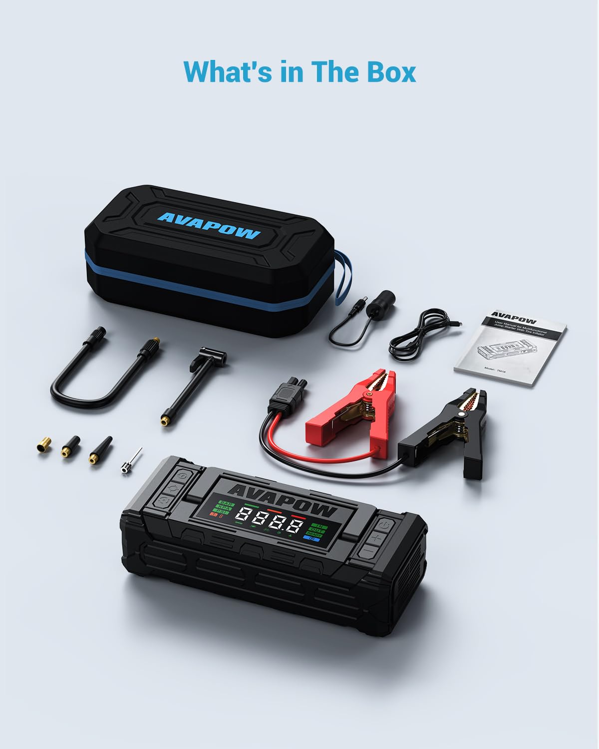AVAPOW 8000A Jump Starter with Air Compressor, 150PSI 12V Portable Jump Box for All Gas & All Diesel Engines, 30W PD Fast Charging, 4" Smart Display, Heavy Duty Battery Starter with EVA Case