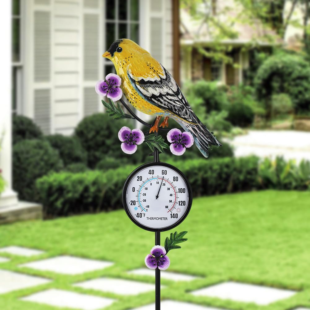 VEWOGIFT Outdoor Thermometer, Hummingbird Outside Thermometer with Garden Stake, 35" Tall No Battery Needed Wall Thermometer for Yard Patio Decor
