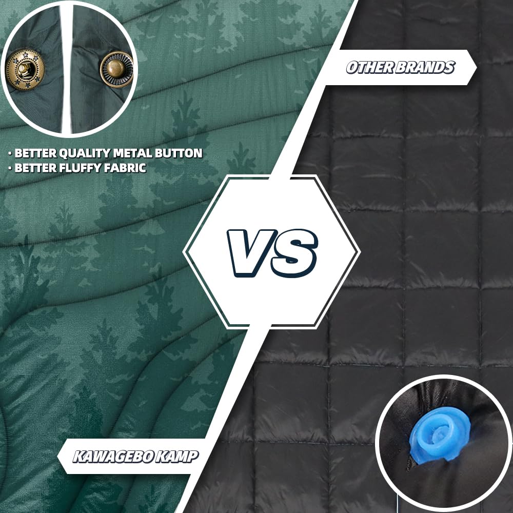 KawaGebo Kamp Outdoor Camping Blanket with Sherpa Lining, Extra Warm Thick Camp Blankets and Puffy Ultralight Soft Poncho DWR Camping Quilt for Cold Weather, Adventure, Sleeping, Backpacking 78"x 56"