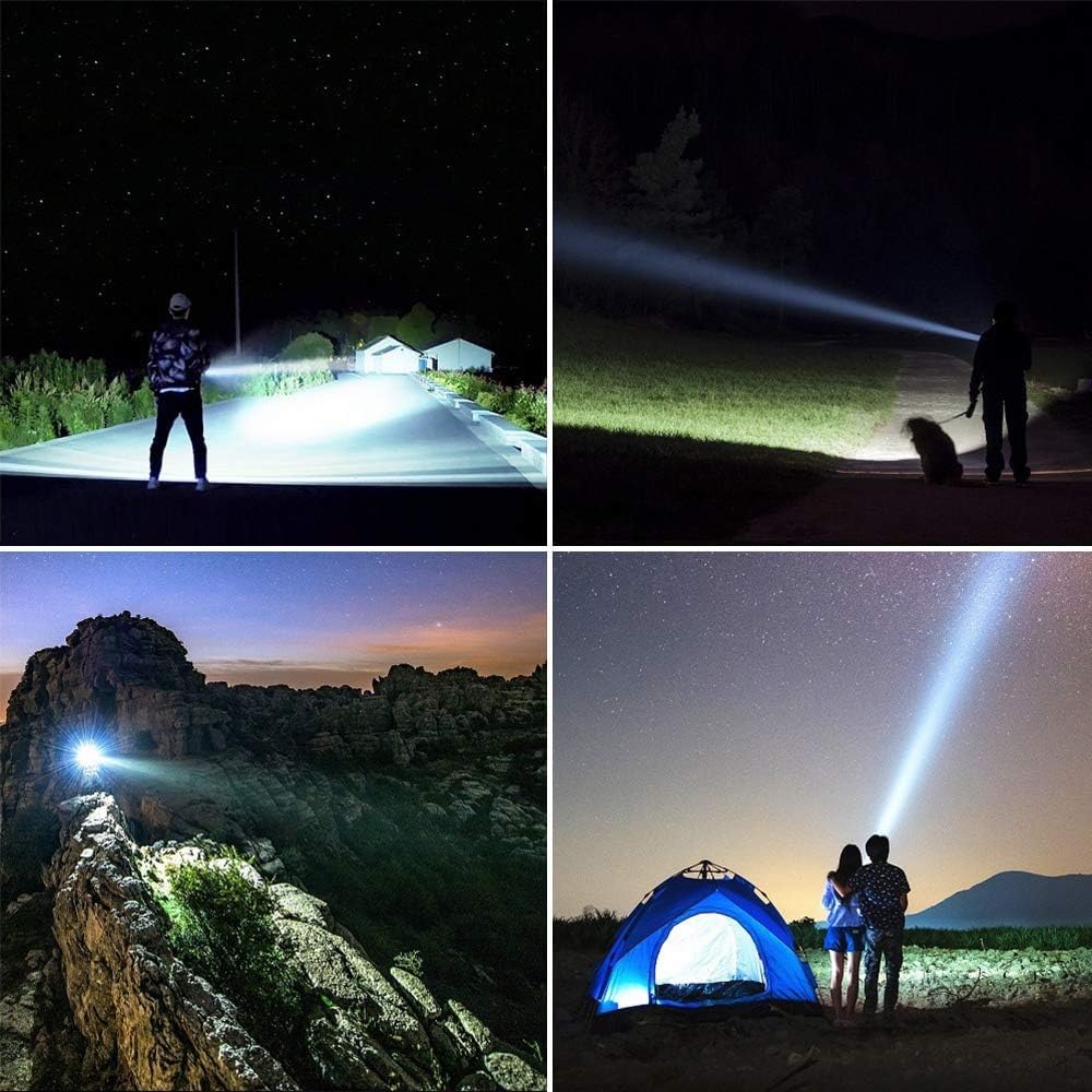 YIERBLUE Rechargeable Spotlight, Super Bright 2000000 High Lumen LED Handheld Spotlight Long Lasting Large Flashlight Searchlight and Flood Camping Flashlight with Foldable Tripod
