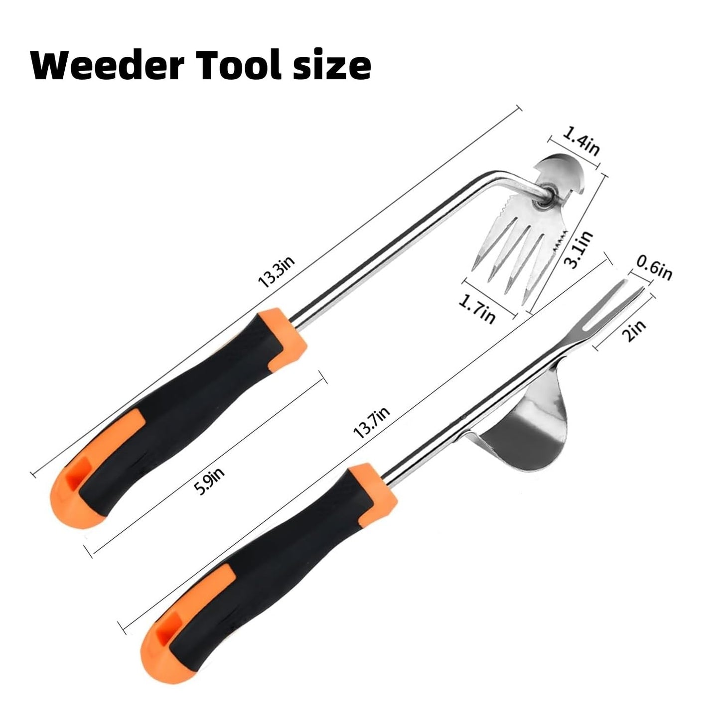 ANGKMA Weed Puller Tool, New Garden Weeder Tool Stainless Steel Hand Weeder Tool,4 Teethes Dual Purpose Weed Remover Tool Weeding Tools for Gardening(2PCS)