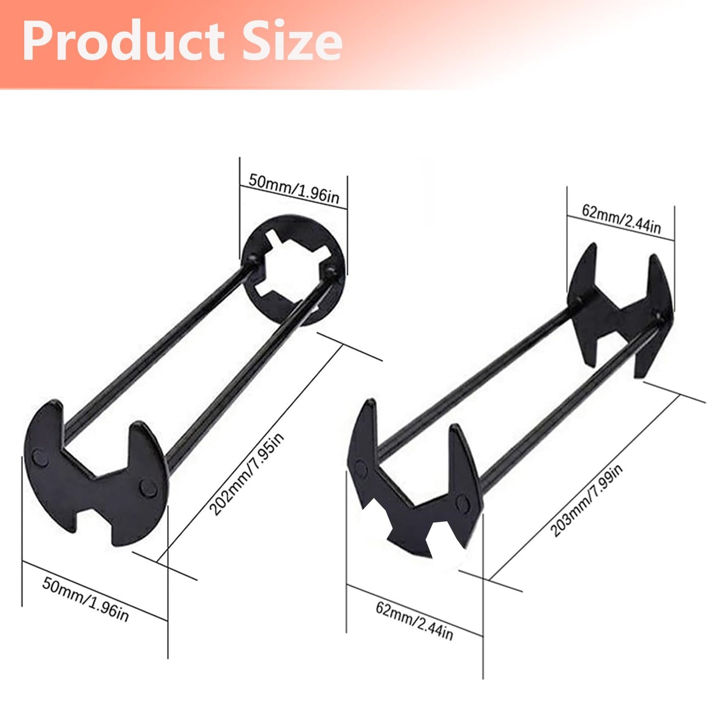 2 Pcs Four-jaw Hex Wrench, Basin Wrench Set,Tight Spaces Maintenance Installation Removal Faucet Tools, for Kitchen Bathroom Screws & Threads, Incompatible for Moen, Kohler, MasterFlow, Non-generic