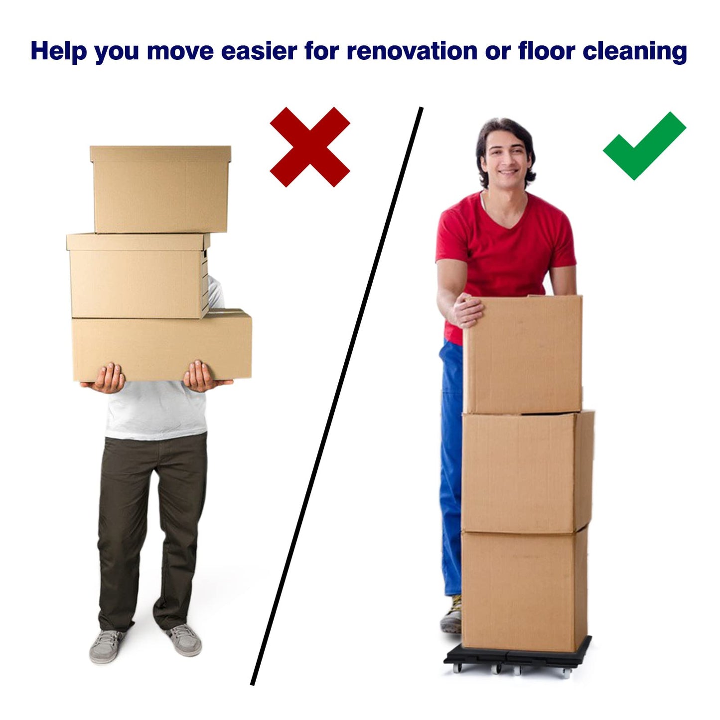 Nellyke Furniture Dolly, 2 Pack Small Flat Moving Dolly, Furniture Movers with 4 Wheels, 500Lbs Capacity, Connectable and Portable Dollies for Heavy Appliance, Black