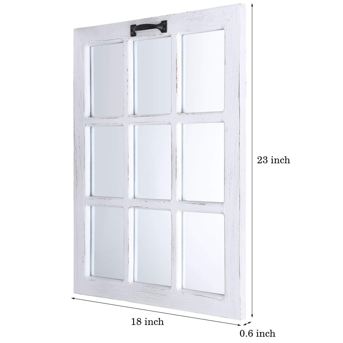 LOSOUR Decorative Wall Mirror-Distressed Wood Windowpane Mirror- Farmhouse Mirrors for Wall with Hanging Hardware for Bedroom Living Room Bathroom Kitchen (1, 18Wx23L)