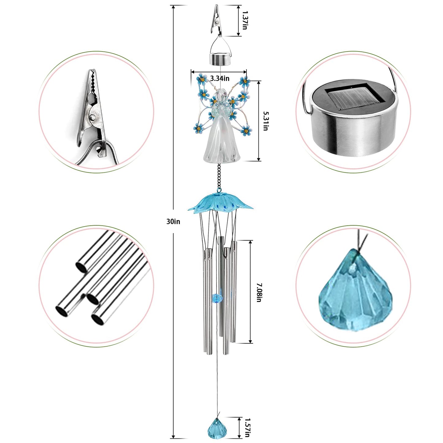 Solar Angel Wind Chimes - Outdoor Garden Decoration, Waterproof Solar Hanging Wind Chimes Lights for Garden, Window, Gazebo, Patio, Gifts for Women (Blue)