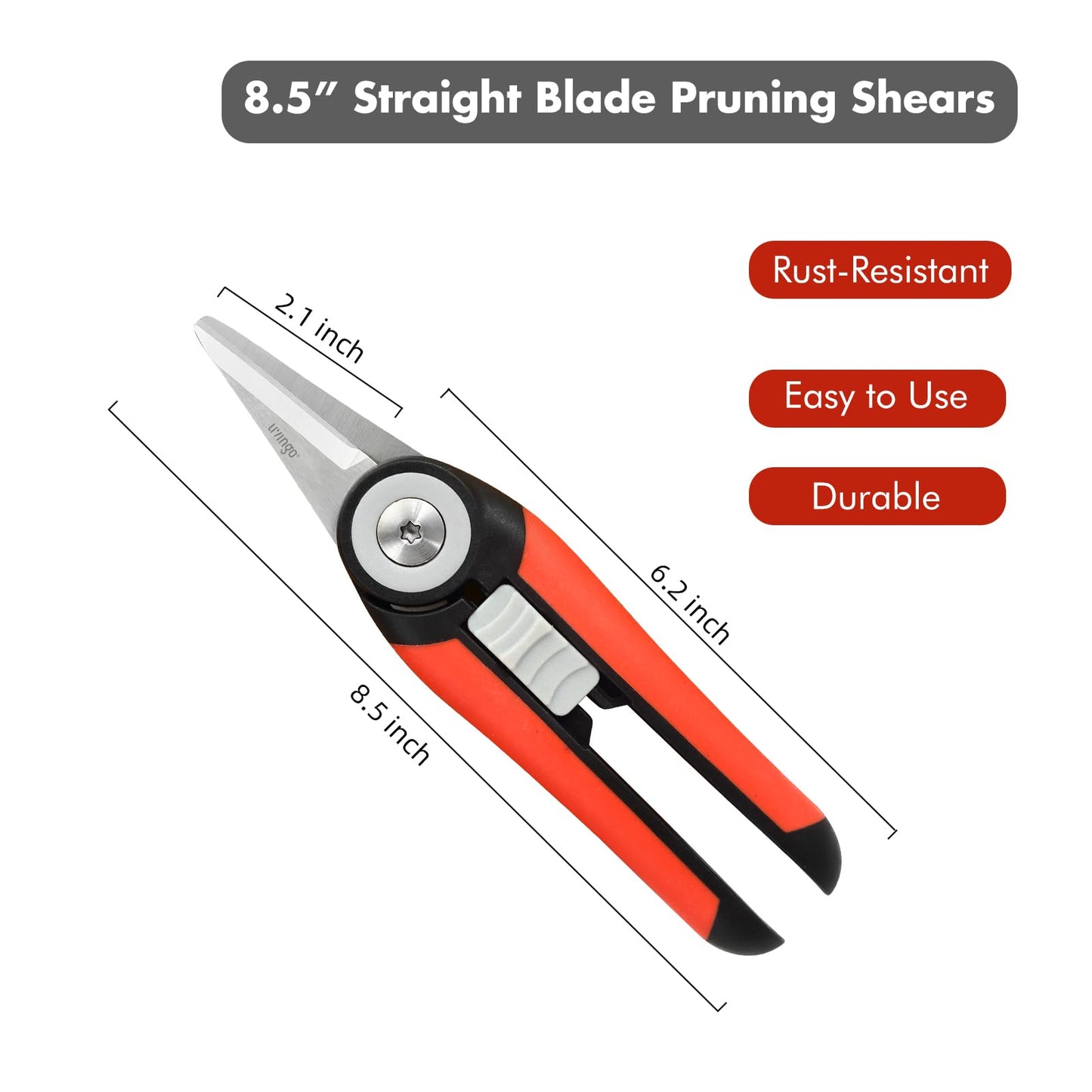 LIVINGO Precision Garden Pruning Shears - Straight Blade Floral Scissors with Non-Slip Handle for Trimming, 8.5" Gardening Clippers for Flowers, Herbs, Bonsai & Indoor Plants