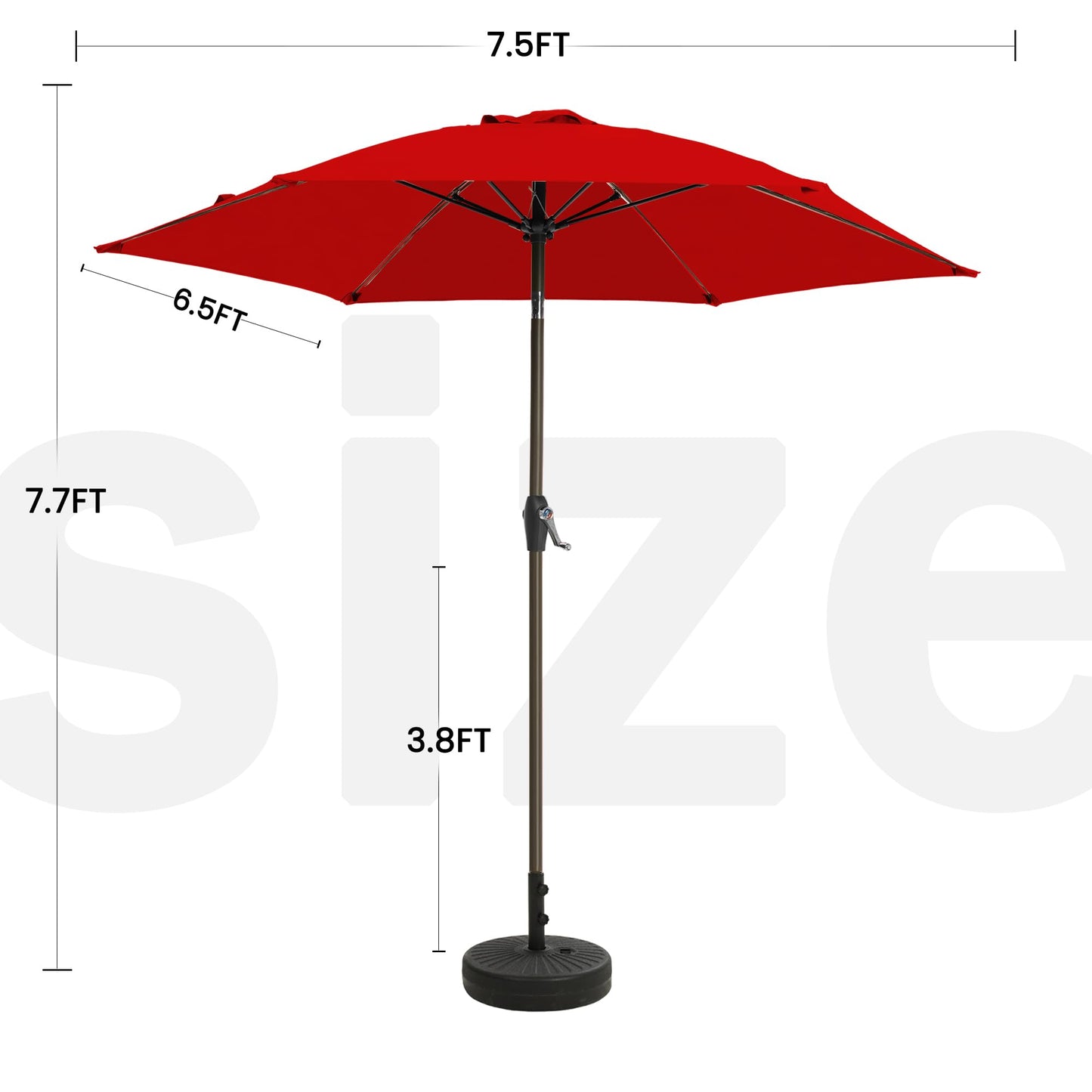 GREFORG 7.5FT Large Outdoor Patio Umbrella with Crank & Tilt - Durable Market Umbrella for Outdoor Patio with 6 Fiberglass Ribs for Poolside,Deck,Yard,Garden,Red