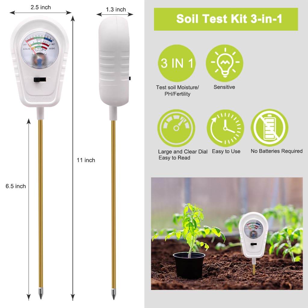 Aenncci Soil Test Kit, 3-in-1 Soil PH Meter, Soil Moisture Meter, Fertility Soil Tester, pH Meter for Soil, Soil Tester for Garden, Farm, Lawn, Indoor & Outdoor Use