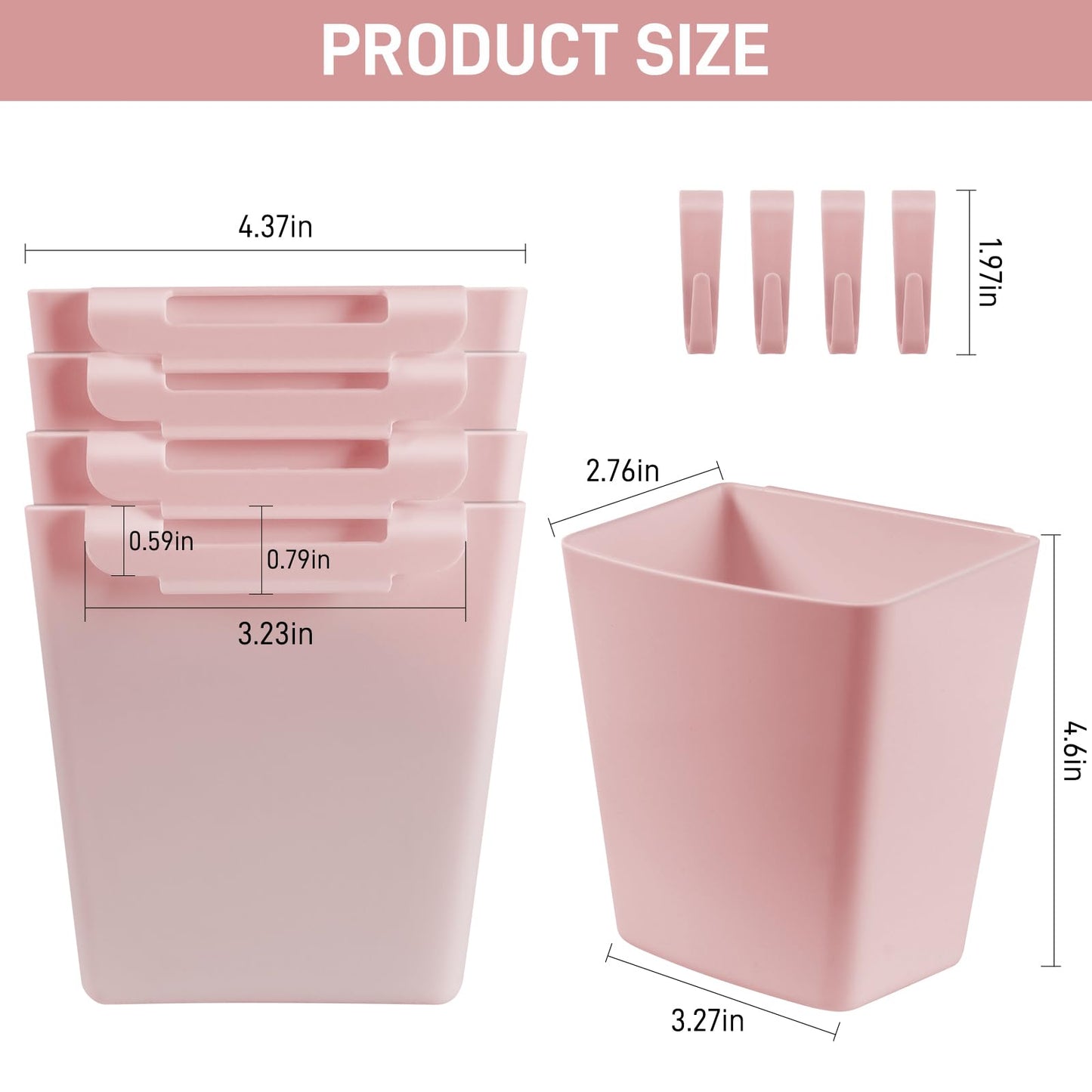 LEZIOA 5 Pack Hanging Cup Holders, Multipurpose Rolling Cart Accessories Utility Cart Accessories For Art Craft Supplies, Space Saving Hanging Storage Basket Pencil Holder Makeup Organizers (Pink)