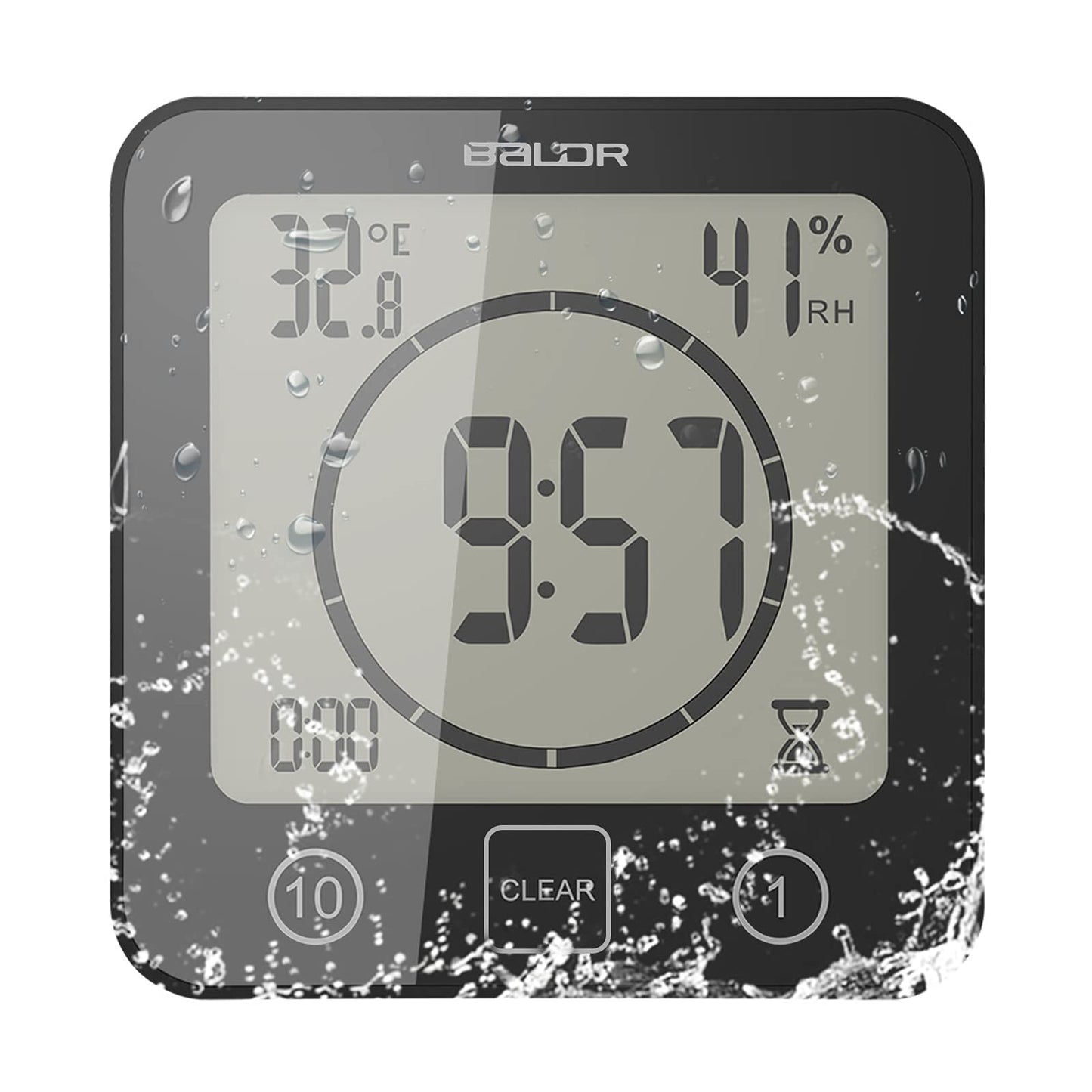 SS SUNSBELL Digital Bathroom Shower Wall Clock Timer, Shower Clock Waterproof with Big LCD Display, Touch Screen Timer with Suction, Large Countdown Visual Hanging Wall Clock (Black)