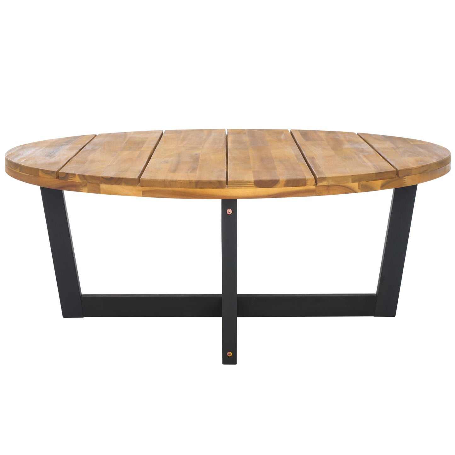 SAFAVIEH Outdoor Collection Leo Natural/Black 4-Leg Round Coffee Table, Ideal for Deck, Patio, Backyard, Sunroom