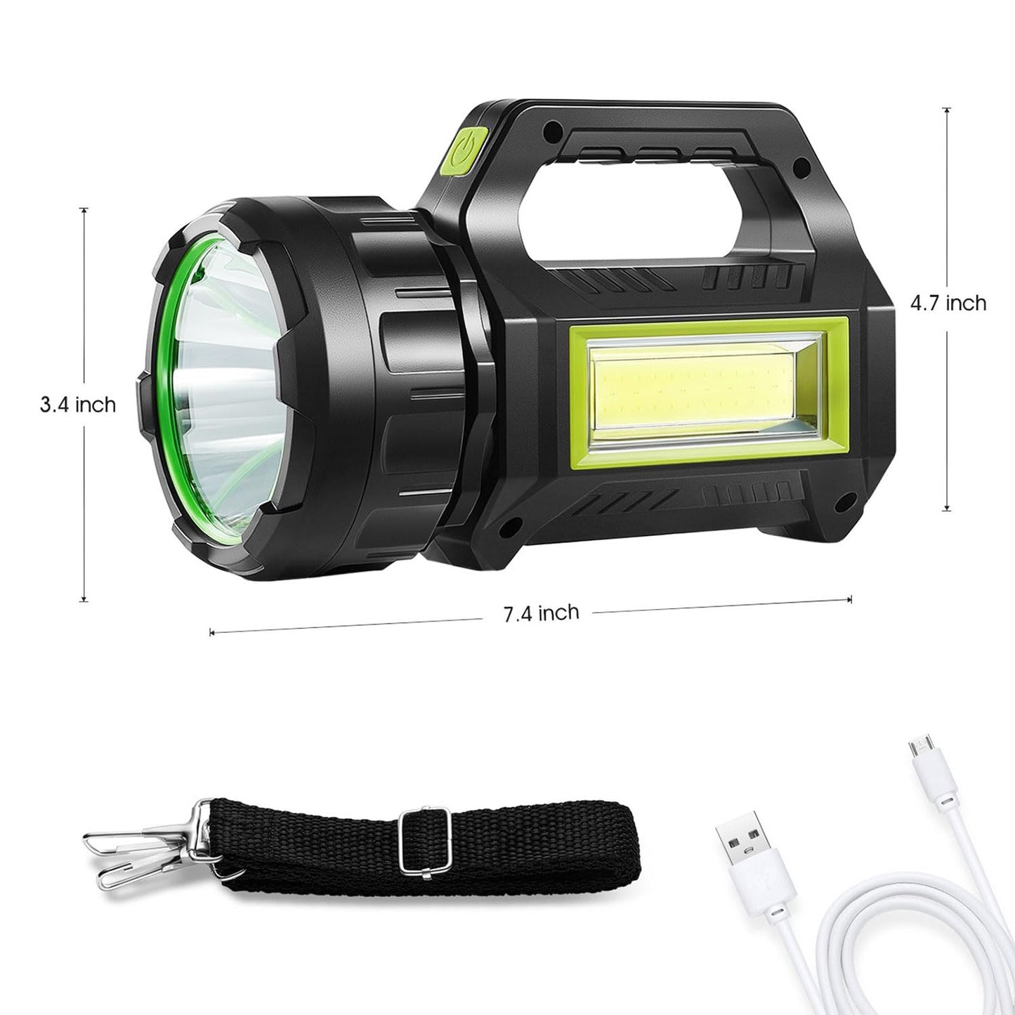 HAASHADA LED Searchlight LED Lantern, Solar Rechargeable Super Bright 10000LM Handheld LEDs Spotlight, Multifunctional Camping Lamp Work Lights, 7 Light Modes, IPX4 Waterproof, for Emergency