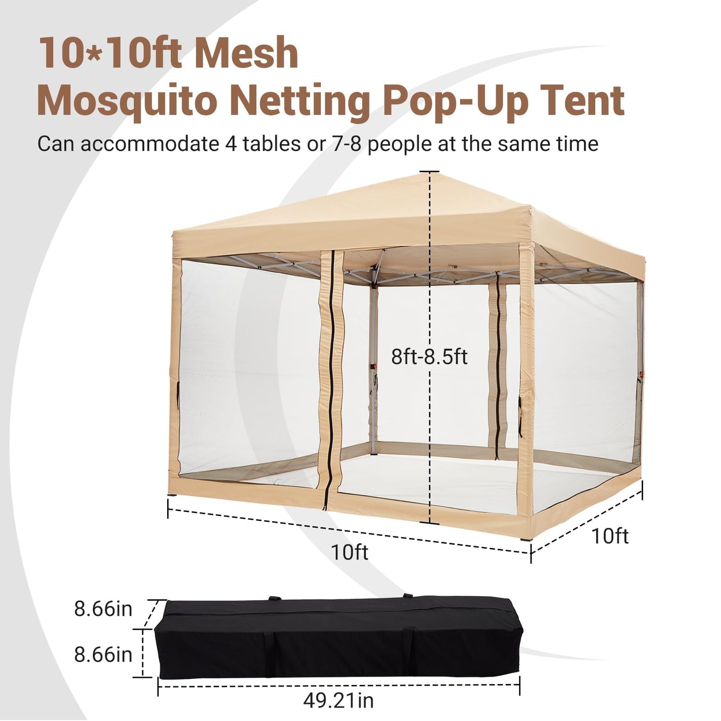GarveeHome Easy Setup Pop-Up Canopy Tent 10x10ft – Waterproof Outdoor Gazebo with Mesh Mosquito Netting, Removable Sidewalls, UV Protection, Portable Sun Shelter for Camping, Patio, Beach, Events –