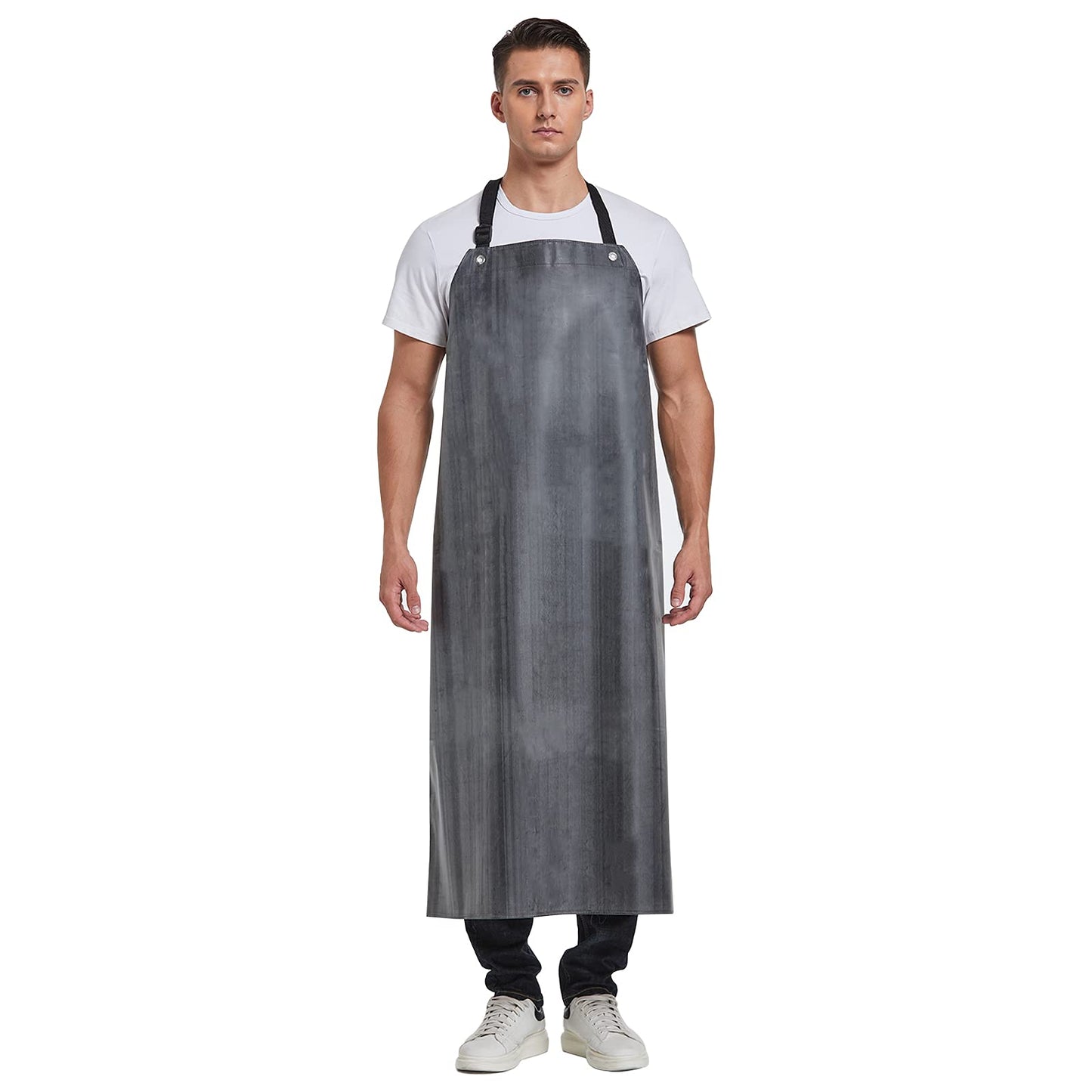 RECECASA Rubber Waterproof Apron Butcher Heavy Duty -Oil Chemical Resistant Thick Work Safety Gardening Aprons - Best for Cleaning Fish, Dog Grooming, Lab Work, DishWashing (Black Red, L)