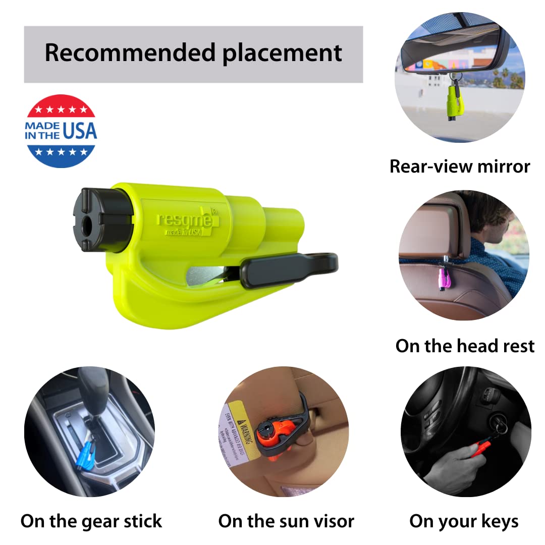 resqme The Original Emergency Keychain Car Escape Tool, 2-in-1 Seatbelt Cutter and Window Breaker, Made in USA, Rainbow Pack 8 Colors - Compact Emergency Hammer