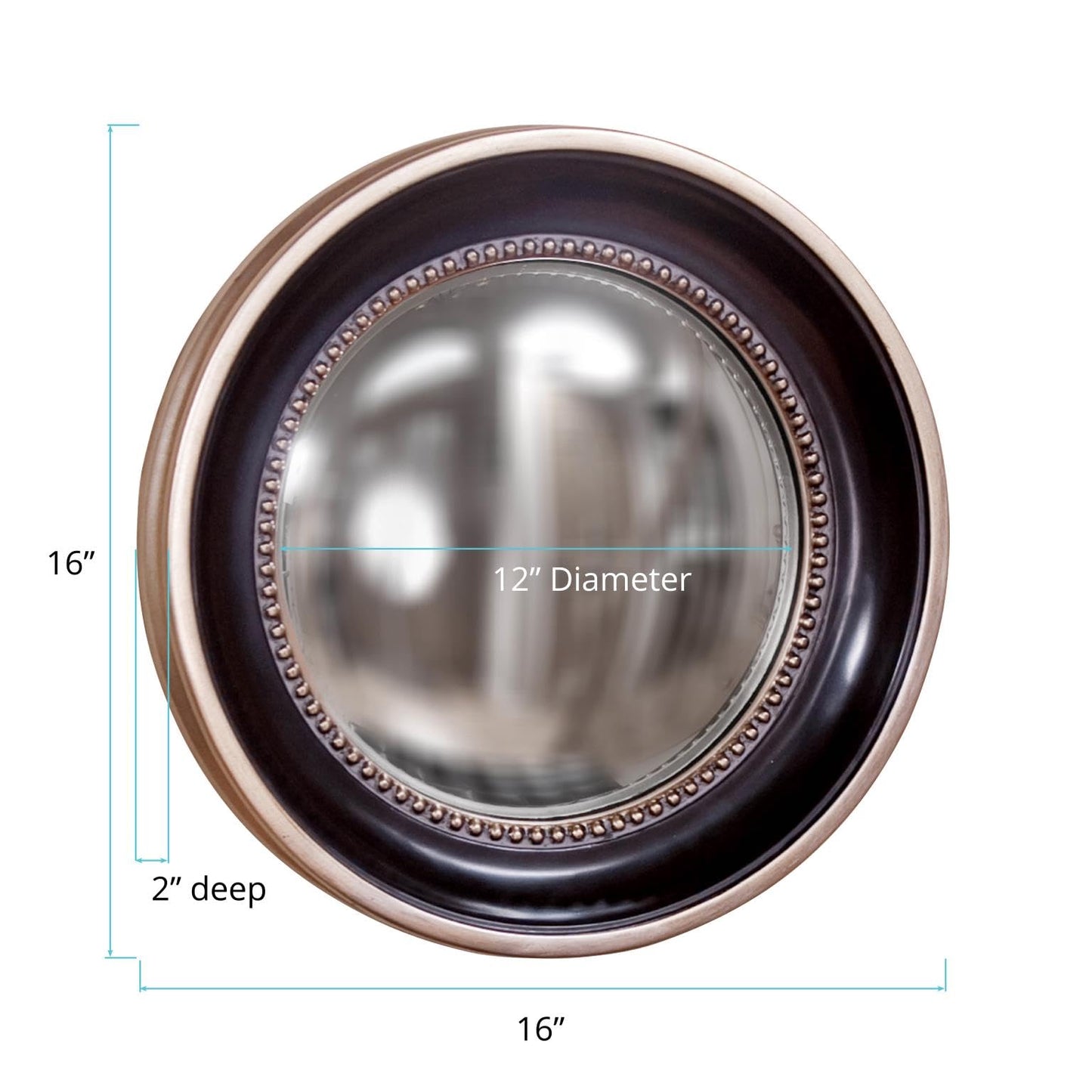Howard Elliott Collection Patterson Convex Round Hanging Accent Wall Mirror, Matte Black and Silver Leaf, for Bedroom Entrway or Any Room, 16 Inch