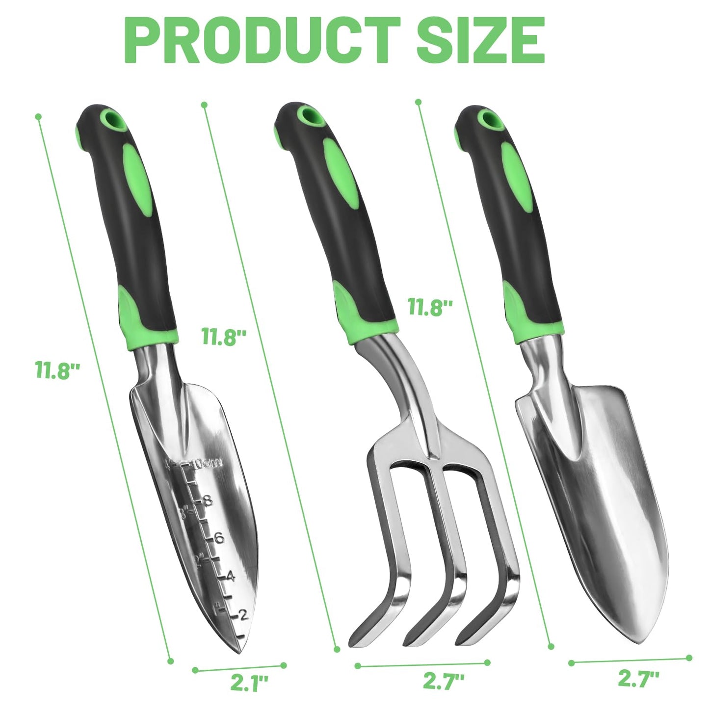 Garden Tool Set, 3 Pack Heavy Duty Gardening Hand Tools with Non-Slip Rubber Handles, Aluminum Alloy Gardening Tool Include Garden Shovel, Transplant Trowel and Hand Rake