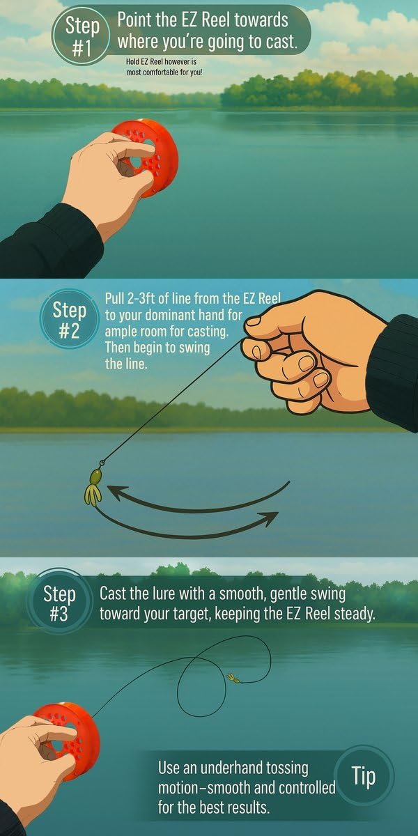 EZ Reel- Fishing Kit – Pocket Size Handline Fishing Reel | Ultimate Compact Rodless Reel Fishing Kit for Hiking, Outdoors, and Adventure.