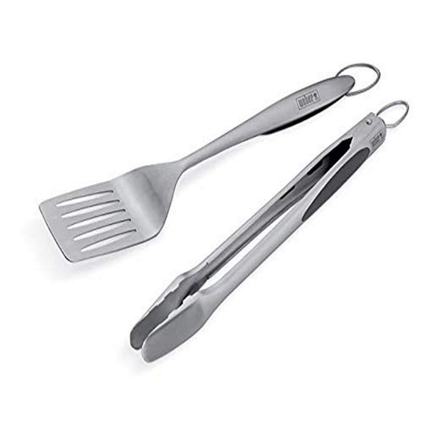 Weber Deluxe Tool Set – Stainless Steel Grill Spatula & Hands‑Free Locking Tongs with Soft‑Touch Ergonomic Grip