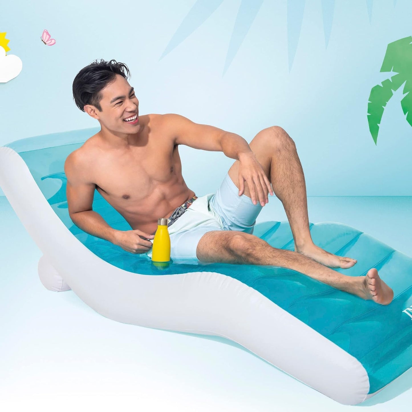 Intex: Splash Lounge - (56874EP) Teal & White Water & Pool Float, Inflatable, Built-in Cupholders, Heavy Duty Handles, Back Rest, Stylish & Comfortable Design