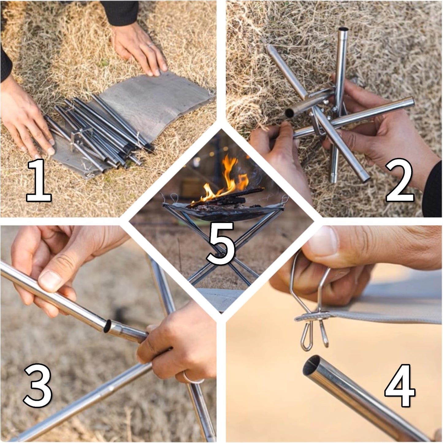 Portable Fire Pit for Camping,22 inch Outdoor Folding Fireplace with Heat Resistant Firepit Mat & Carrying Bag,Upgrade 304 Stainless Steel Mesh BBQ Fire Bowl for Picnics,Campfire,Backyard,Garden