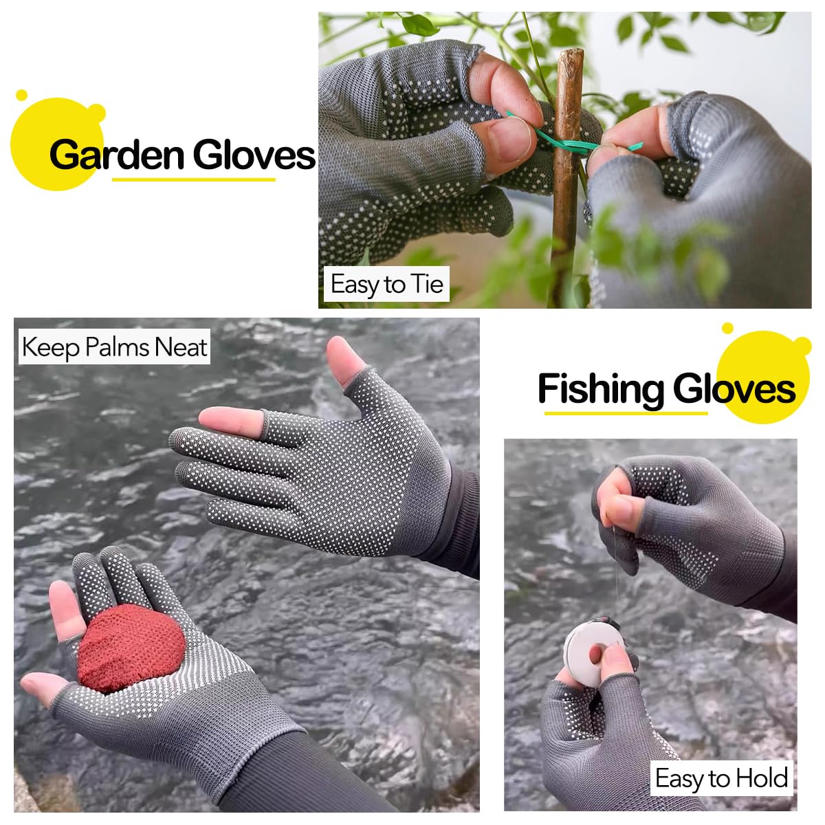 Nylon Work Glove for Garden/Cycling-2 Pairs Lightweight 2 Half-Finger Breathable Fingerless Garden Gloves Fishing Gloves