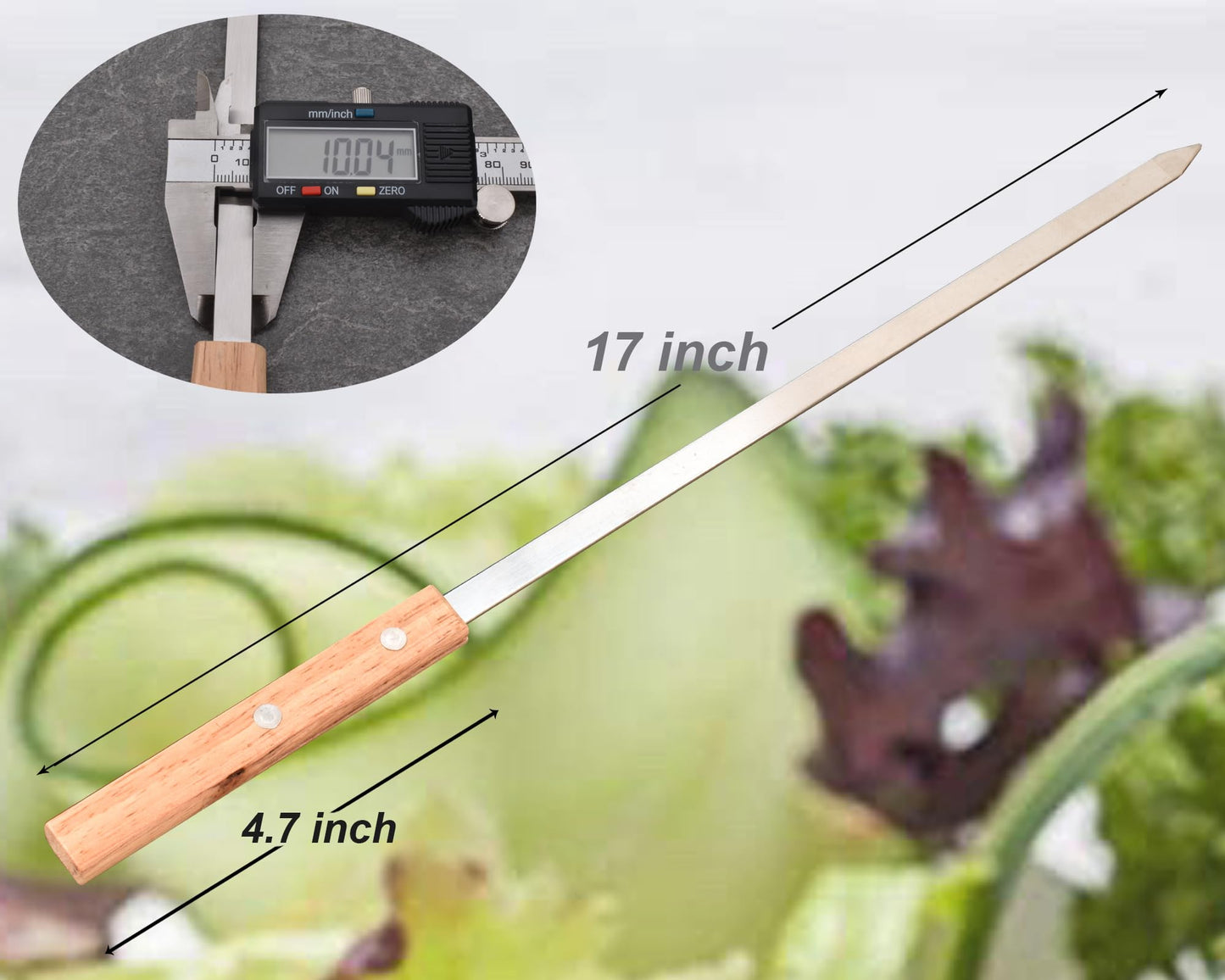 17-Inch Large Metal Barbecue Skewers,HONSHEN Heavy Stainless Steel 3/8 Inch Wide Blade with Hardwood Handle Long Flat BBQ Skewers for Grilling Meat,Chicken,Shrimp,Vegetables-Set of 12 (17 INCH)