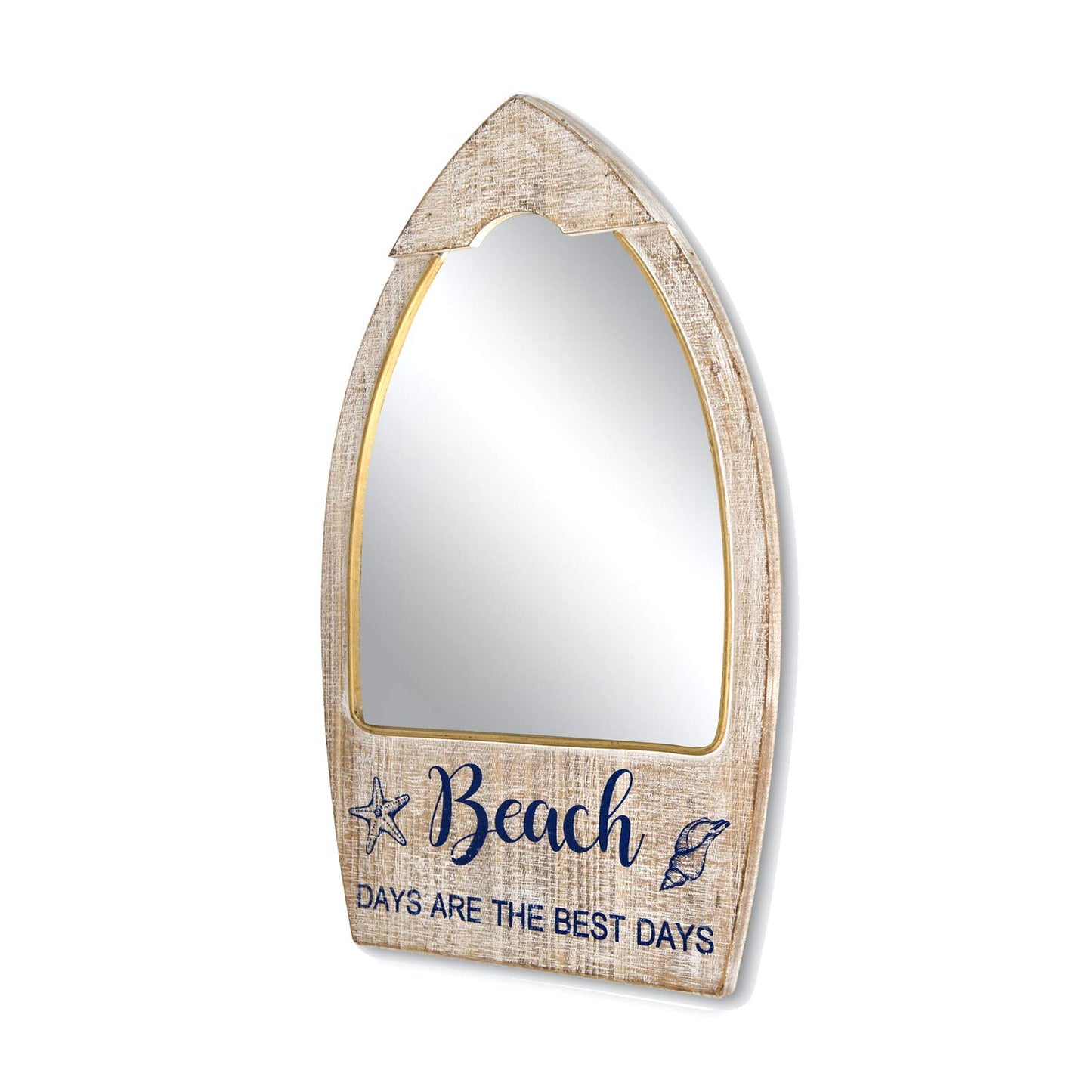 MACVAD Rustic Wood Framed Wall Mirror for Beach House, Decorative Wood Wall Mirror for Bathroom, Living Room, Beach Theme Bathroom Decor, Whitewashed 15 x 24 Inchs