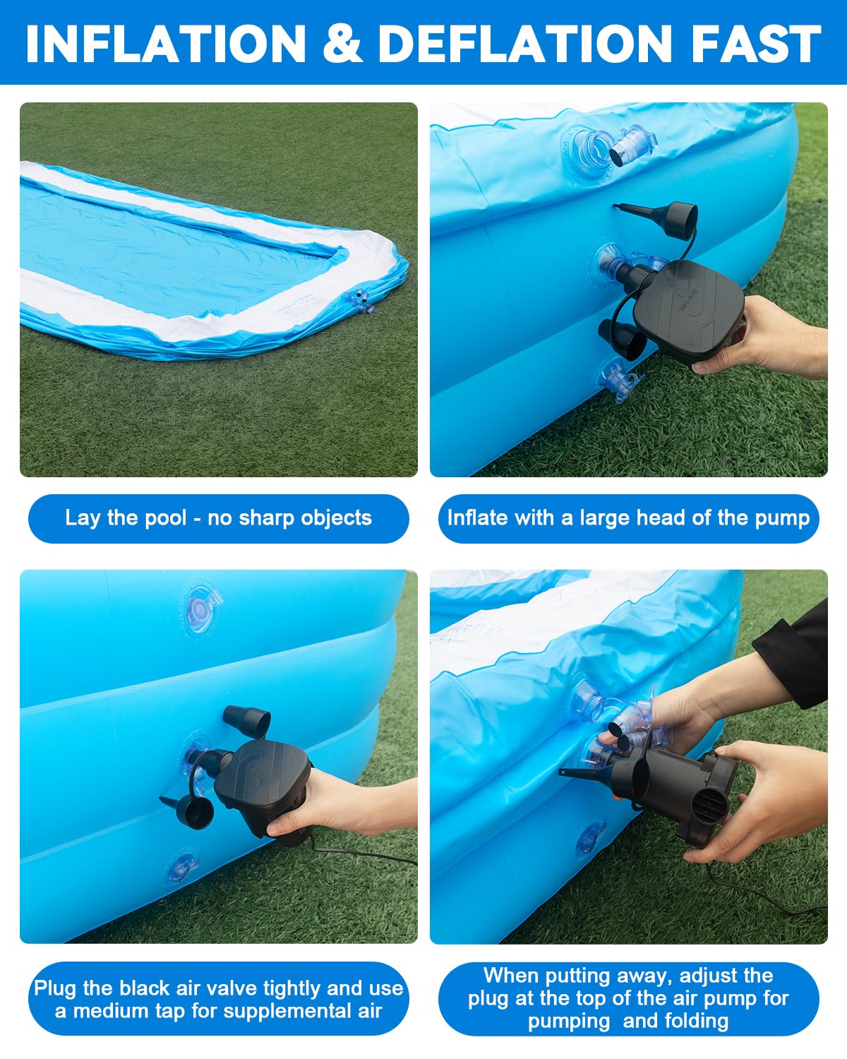 Large Inflatable Pool for Adults,130" x 72" x 22" Thickened Blow Up Pool with Lights & Pump, 7 Color Changed Durable Above Ground Family Swimming Pool for Backyard Outdoor Garden