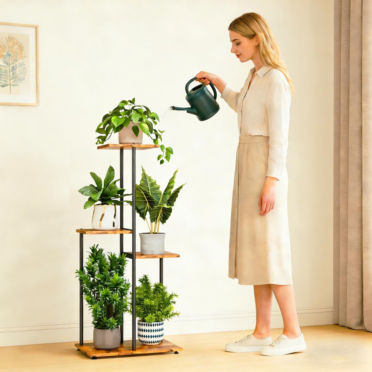 Atpddpey Plant Stand Indoor, Corner 4 Tier Metal Plant Shelf for Multiple Plants, Tiered Flower Pot Stands for Patio Garden Balcony Living Room Bedroom