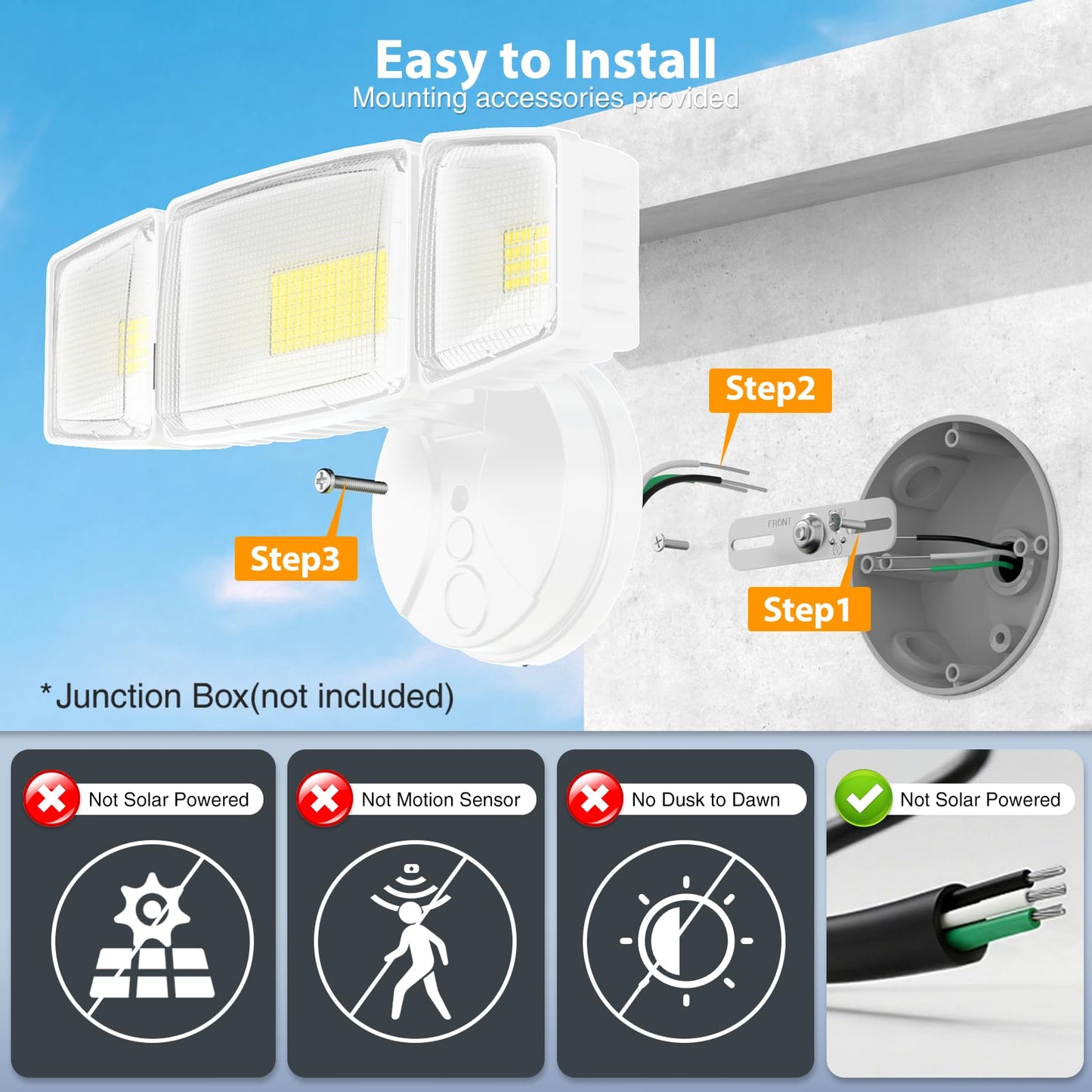 Onforu 100W 11000LM Flood Lights Outdoor, Brightness Security LED Flood Lights with 3 Adjustable Heads, Switch Controlled, IP65 Waterproof 6500K Outside Exterior Flood Light for Yard Garage Eave Patio