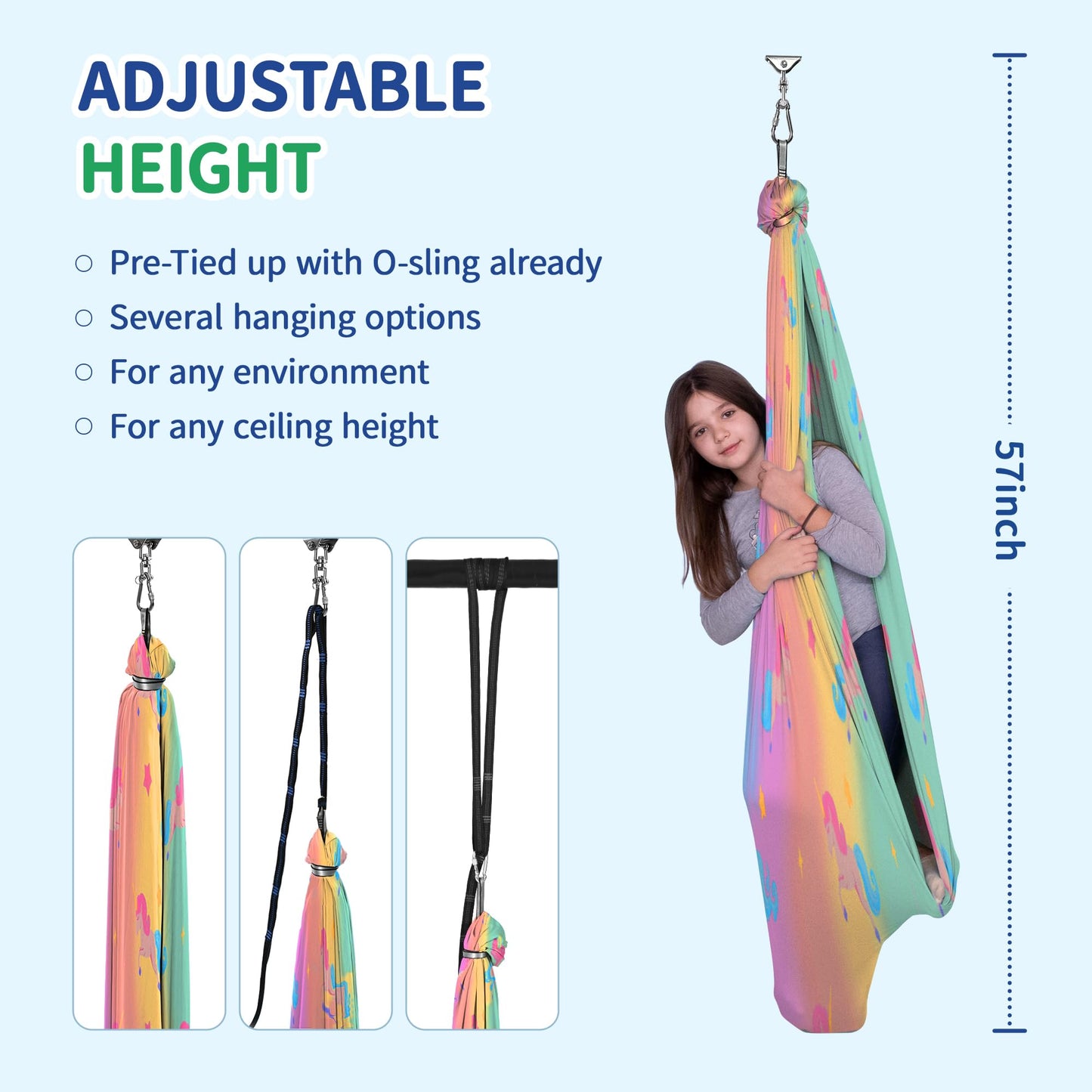 OUTREE Sensory Swing for Kids, Double Layer Therapy Hammock, Indoor Swing with 360° Swivel Hanger Kit and Adjustable Straps, Autism Sensory Product for Autism, ADHD (Unicorn Printed)