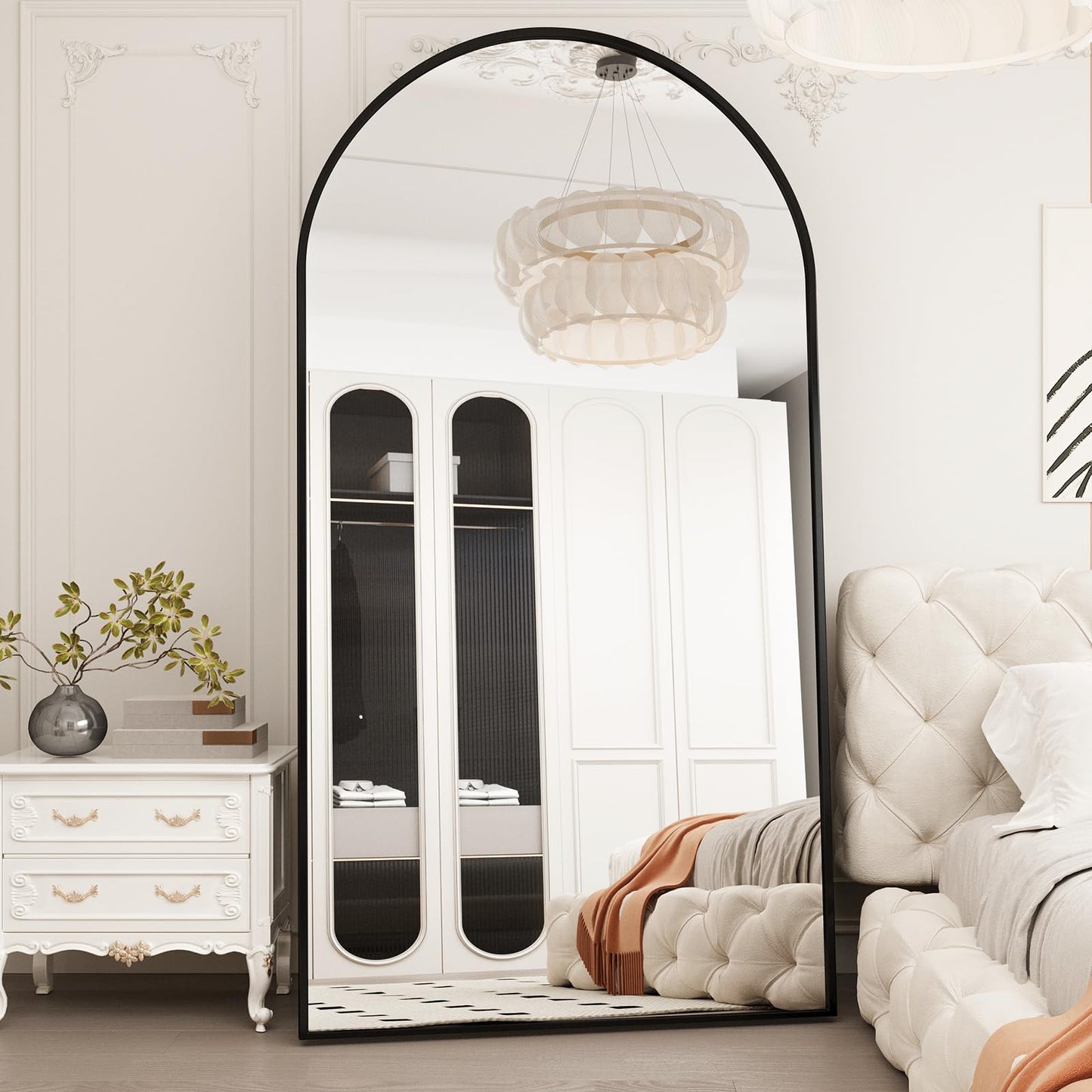 LFT HUIMEI2Y 76.4"x37" Arched Full Length Mirror, Large Full Body Floor Mirror, Tempered Glass Standing Dressing Mirror for Bedroom, Living Room, Gym, Black