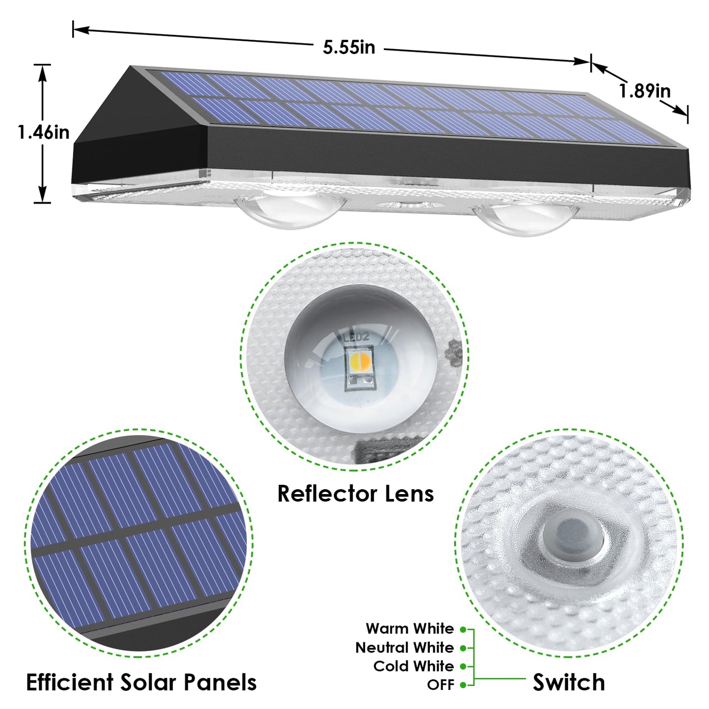 Solar Fence Lights Outdoor - 2700/4000/6000K 3 Mode, 8 Pack Solar Fence Lights Outdoor Waterproof LED, Fence Light Solar Powered for Outside, Backyard, Railing, Step, Patio,Wall and Home Improvement