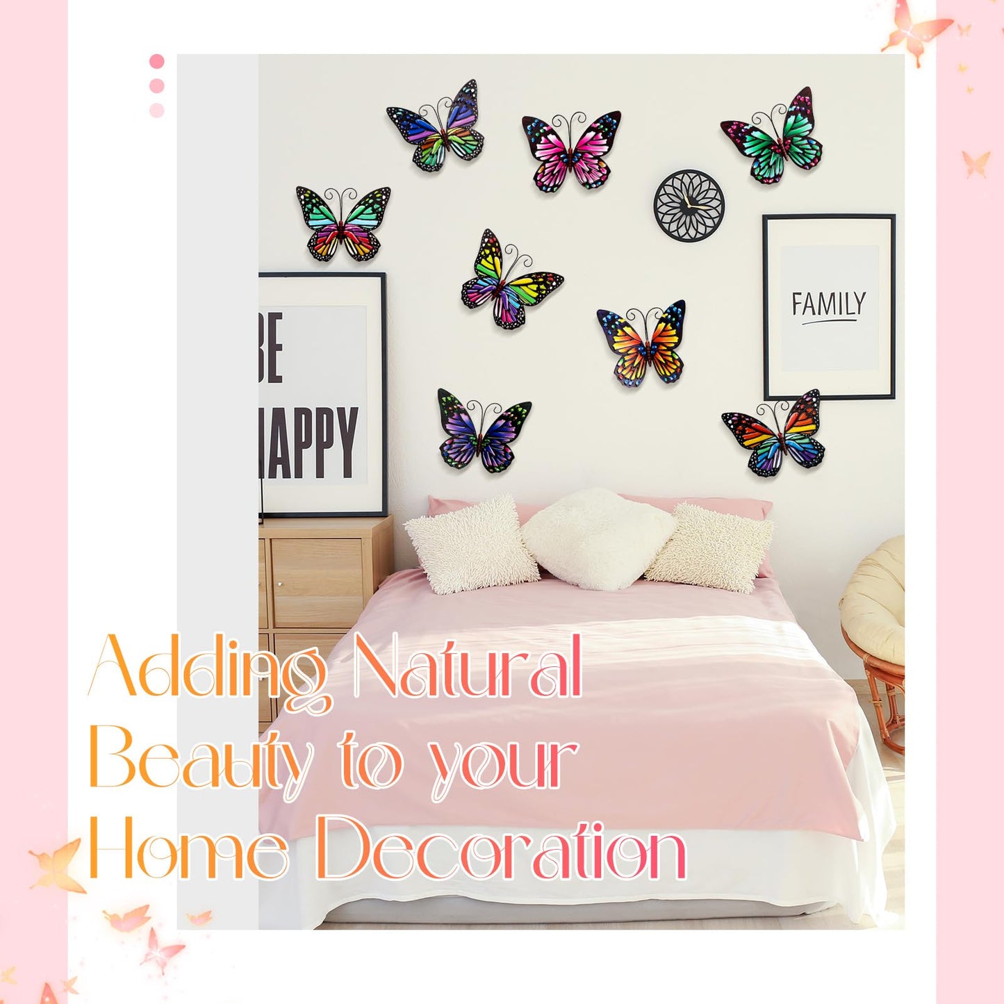 Jetec 8 Pcs Metal Butterfly Wall Decor 6.5 Inch Outdoor Butterflies Wall Art Sculpture 3D Butterfly Hanging Decoration for Spring Outside Fence Garden Yard Home Patio Balcony(Cute Style)