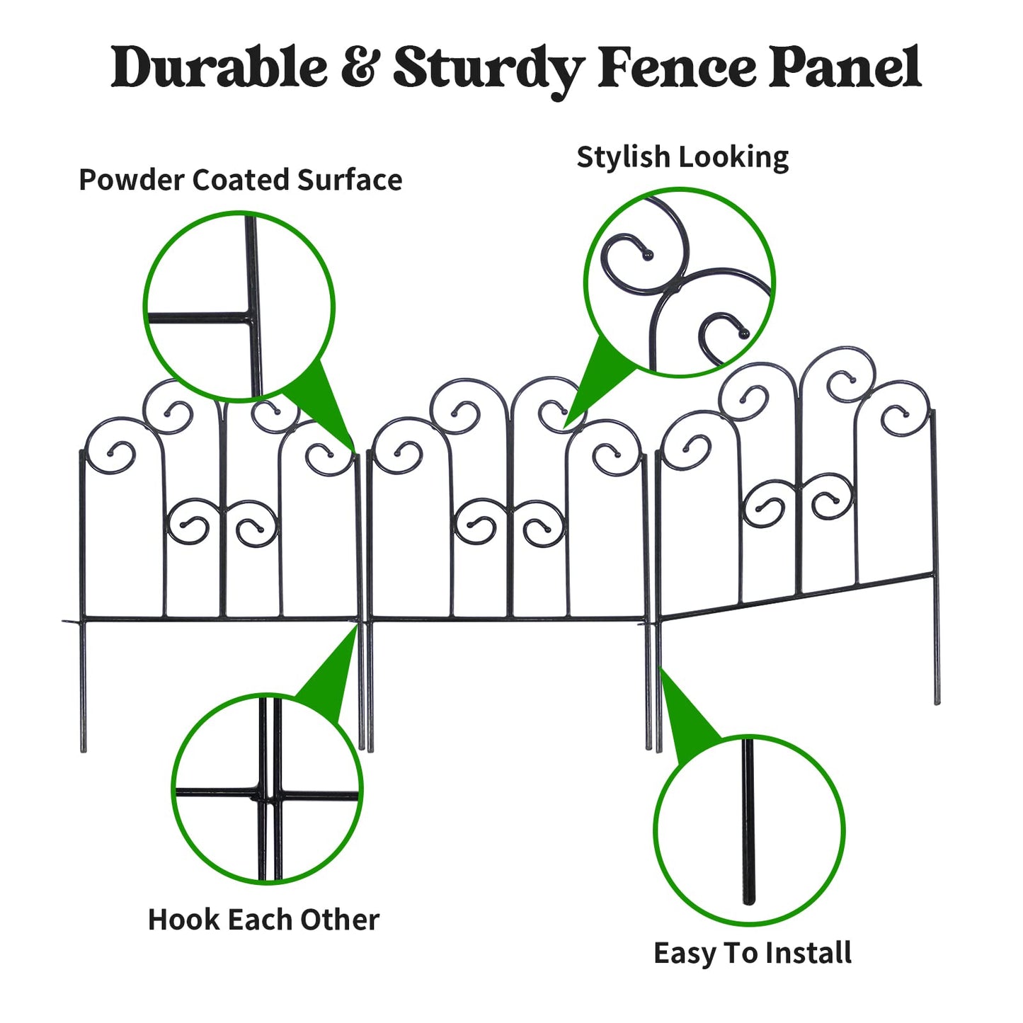 SCENDOR Decorative Iron Garden Fence 12" W x 17" H, Pack of 5 Panels Rust-Resistant Metal Fence Panels for Flower Beds, Vegetable Gardens, and Landscaping - Dog, Cat, Rabbit Designs Available