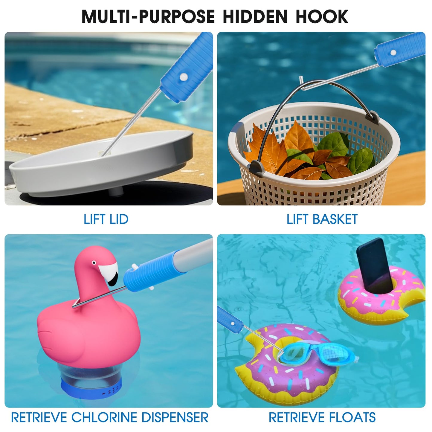 2 in 1 Multifunctional Pool Brush with 10 FT Poles - 17.5'' Heavy Duty Swimming Pool Brush & Multifunctional Brush Head, 10 FT Aluminum Poles, Cleaning Inground & Above Ground Pools, Vinyl Liner