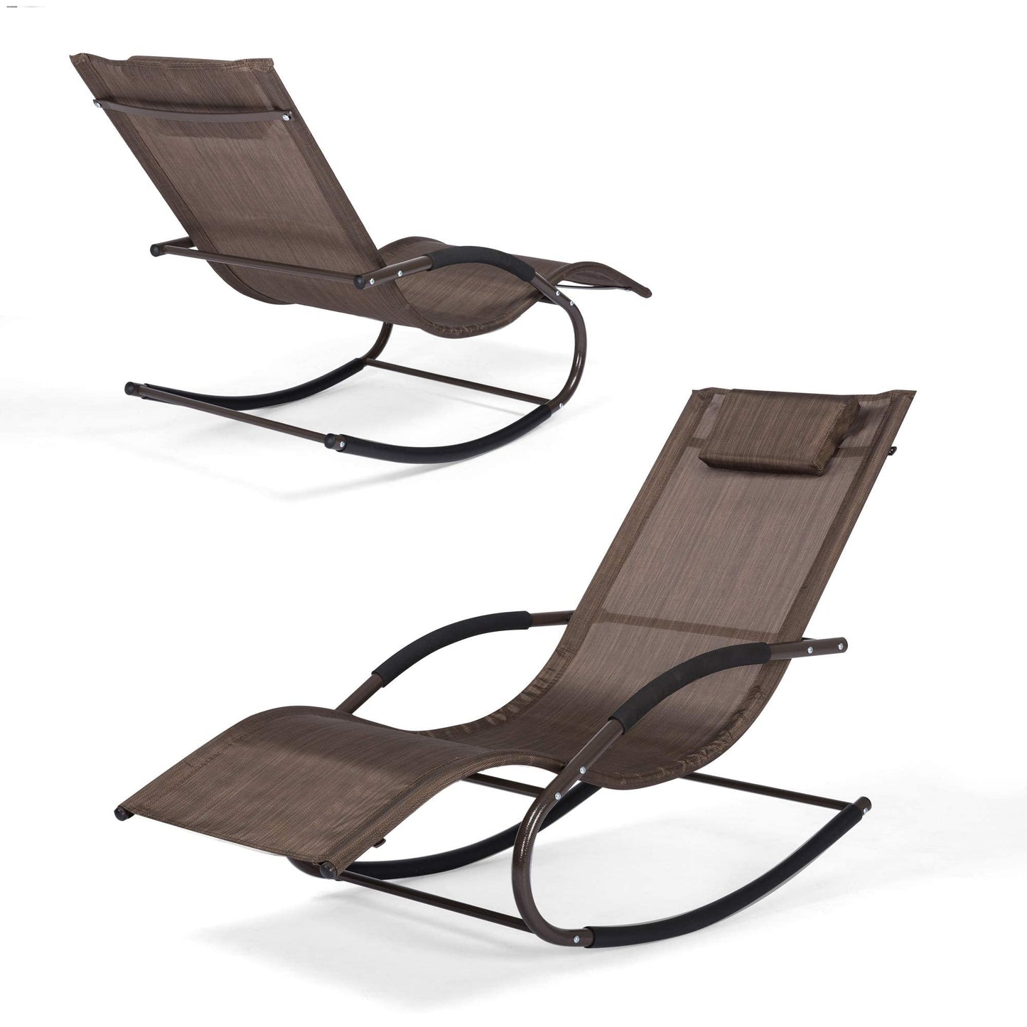 mansion home Lounge Chairs, Chaise Lounges with Detachable Pillow for Patio, Lawn, Pool, Outdoor Lounge Chairs Set of 2, Brown
