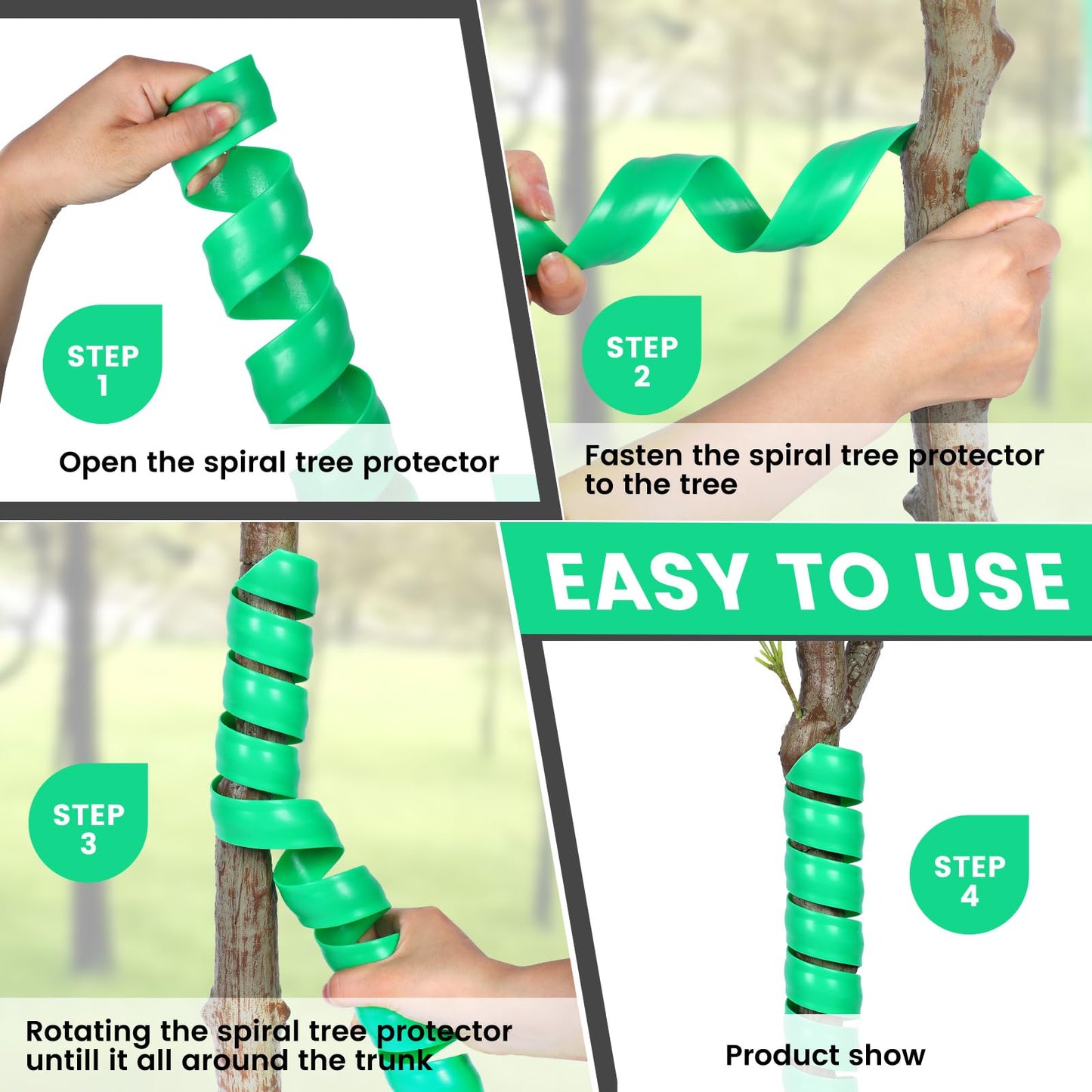 tiaotyu Spiral Tree Trunk Protector, 8-Pack (4×1.6” + 4×2”), 15.7” Tall Plastic Tree Guard Wrap for Saplings, Protects Bark from Rabbits Deer Rodents, Weed Trimmer & Lawn Mower Shield