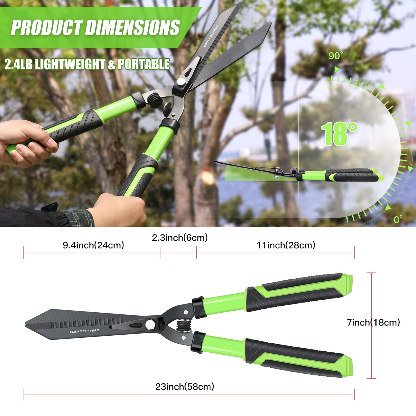 DRM-GDNER Professional Heavy Duty Hedge Shears 23" - Serrated Blade & Dual Shock Handle, Ergonomic Gardening Clippers with Anti-Rust Coating
