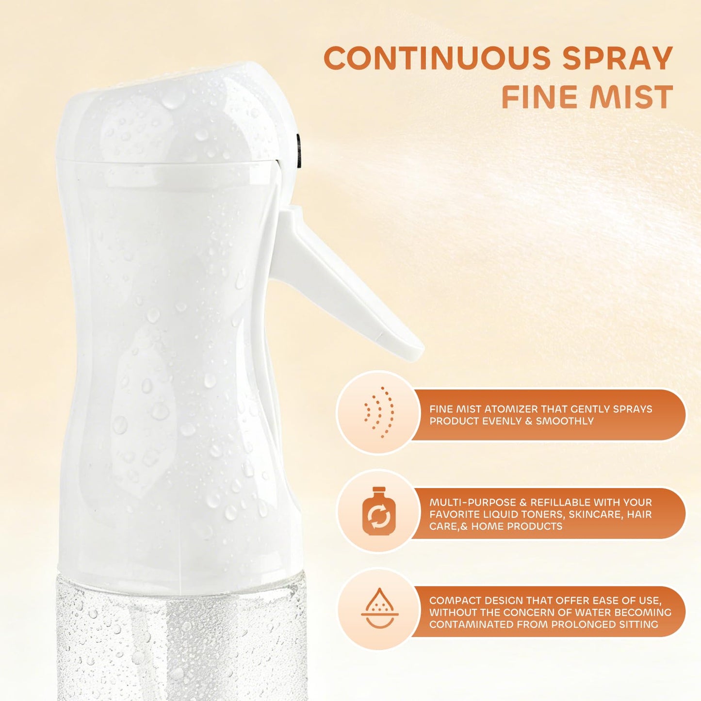 AMOMELA 2Pcs Continuous Spray Bottle For Hair,Ultra Fine Refillable Water Mister for Hair Styling, Plants, Cleaning, Salon, Misting & Skin Care(200ml/6.8oz Clear) (200ML 2PACK)