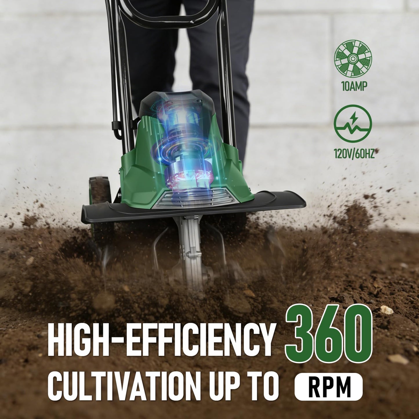 14-Inch Electric Tiller Cultivator, 10A 360RPM Corded Rototiller with 8.7-Inch Tillling Depth, 4X4 Steel Tines for Garden/Lawn/Yard/Soil Aeration/Soil Cultivation