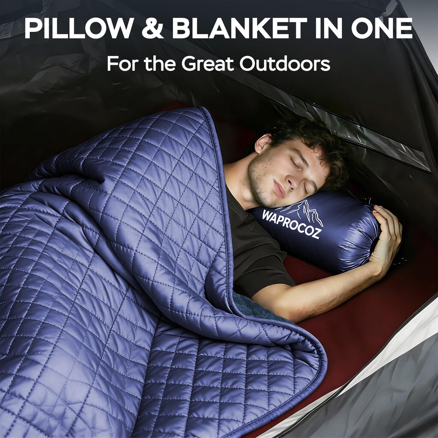 WAPROCOZ Waterproof Camping Blanket - Cozy Coral Fleece Lining, Triple Layers Warm Comfy Foldable for Camping Stadium, Beach, Picnic, Grass, Concerts, Car, Dog, 51''X 70'' Navy Blue